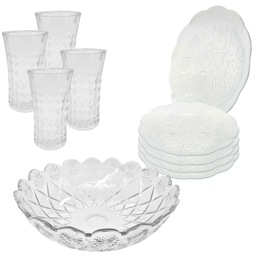 Aparelho De Jantar Copos Pratos Bowl Vidro 2,5l 9 Peças
