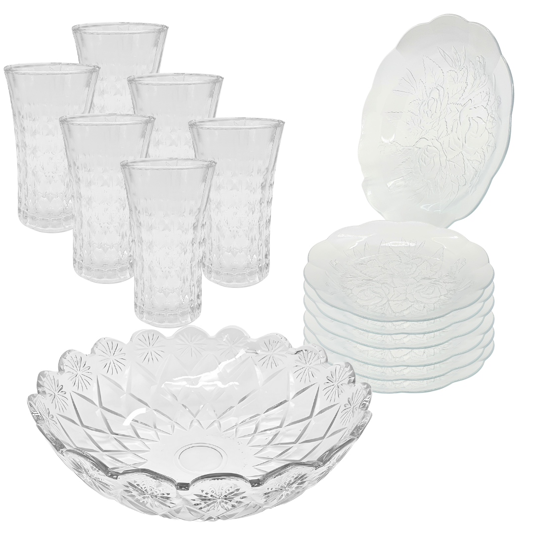 Aparelho De Jantar Copos Pratos Bowl Vidro 2,5l 13 Peças