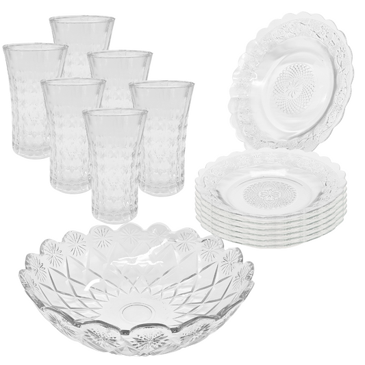Aparelho De Jantar Copos Pratos Bowl Vidro 2,5l 13 Peças
