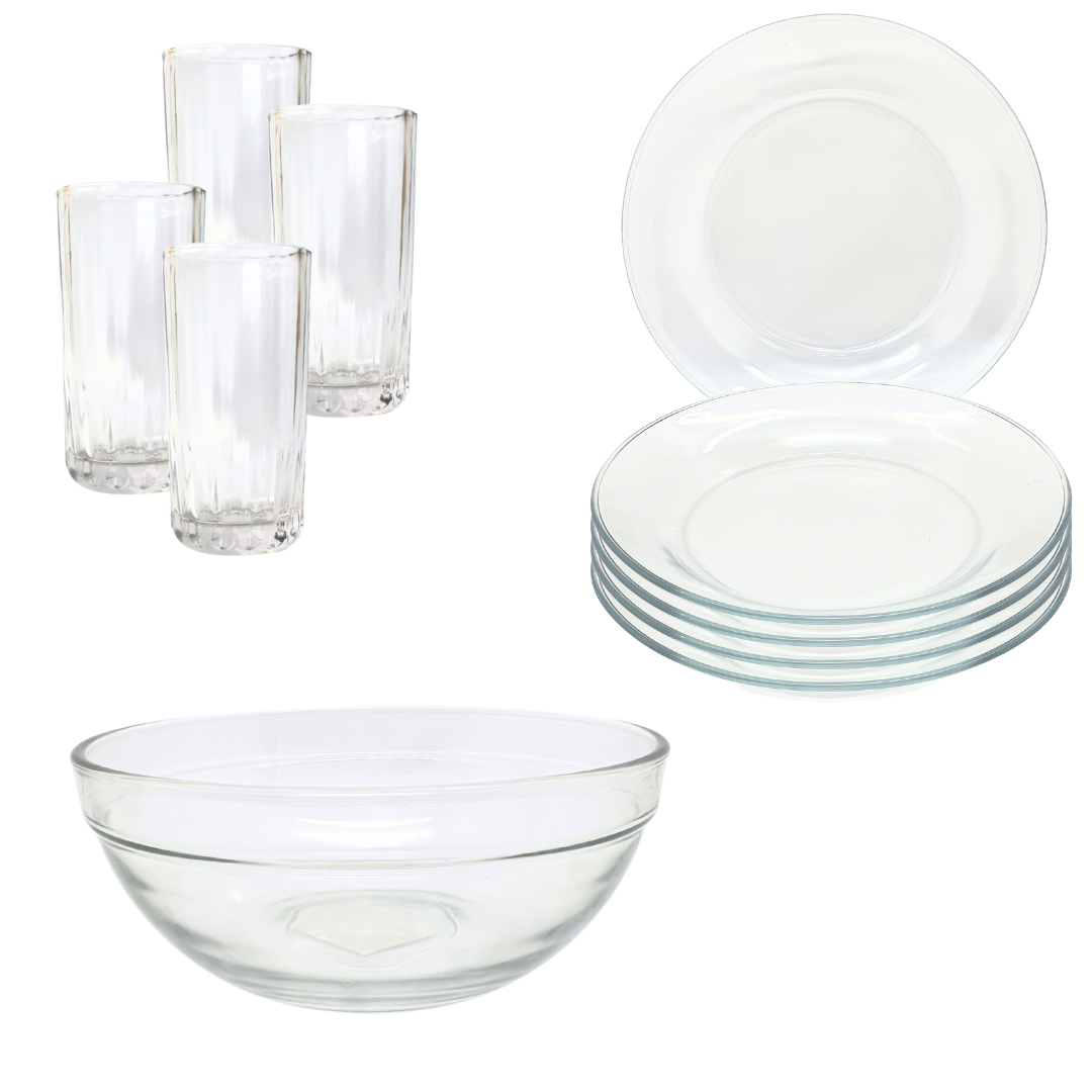 Aparelho De Jantar Pratos Copos 9 Peças Bowl Pro Vidro 2,1l