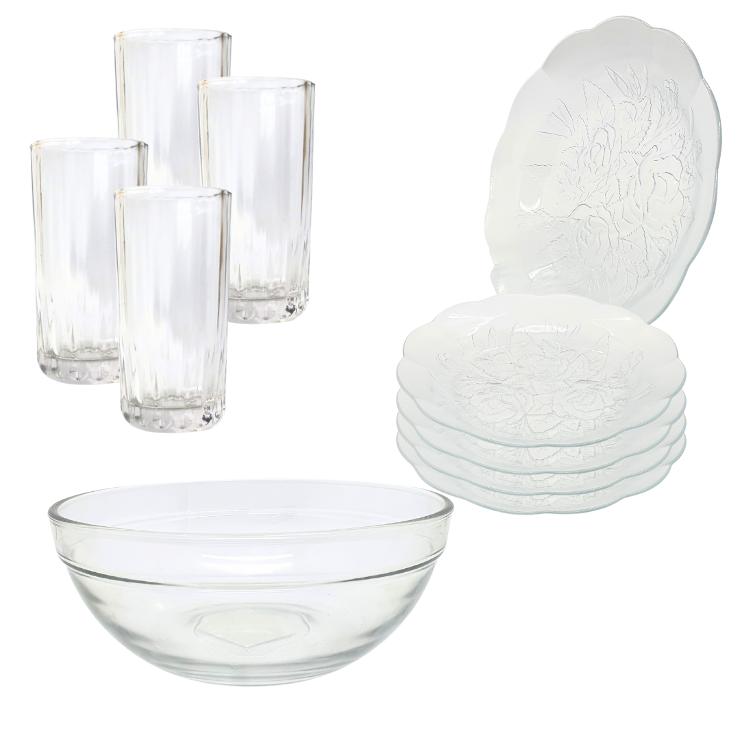 Aparelho De Jantar Pratos Copos 9 Peças Bowl Pro Vidro 2,1l