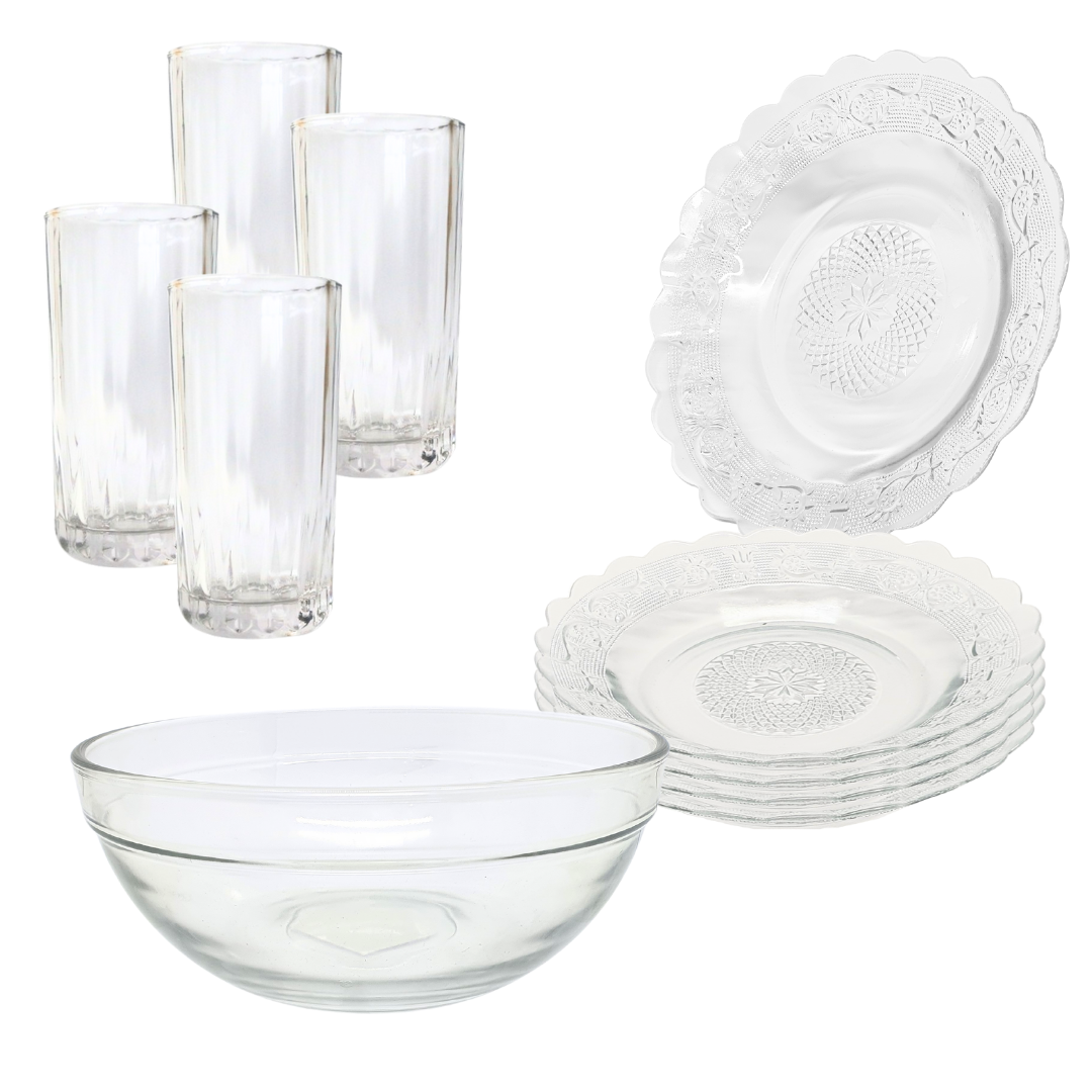 Aparelho De Jantar Pratos Copos 9 Peças Bowl Pro Vidro 2,1l