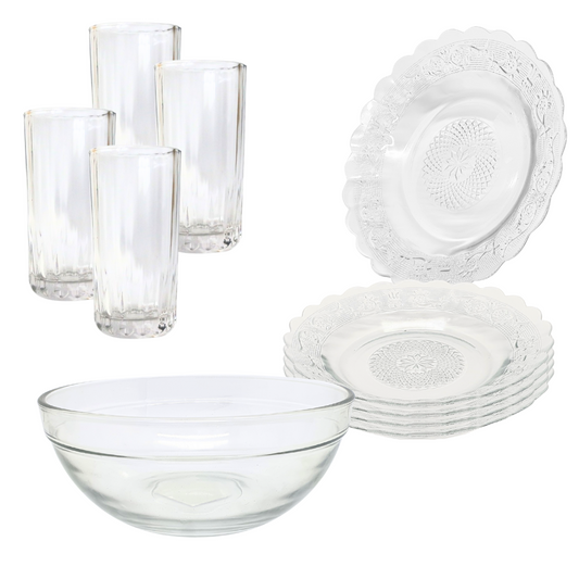 Aparelho De Jantar Pratos Copos 9 Peças Bowl Pro Vidro 2,1l