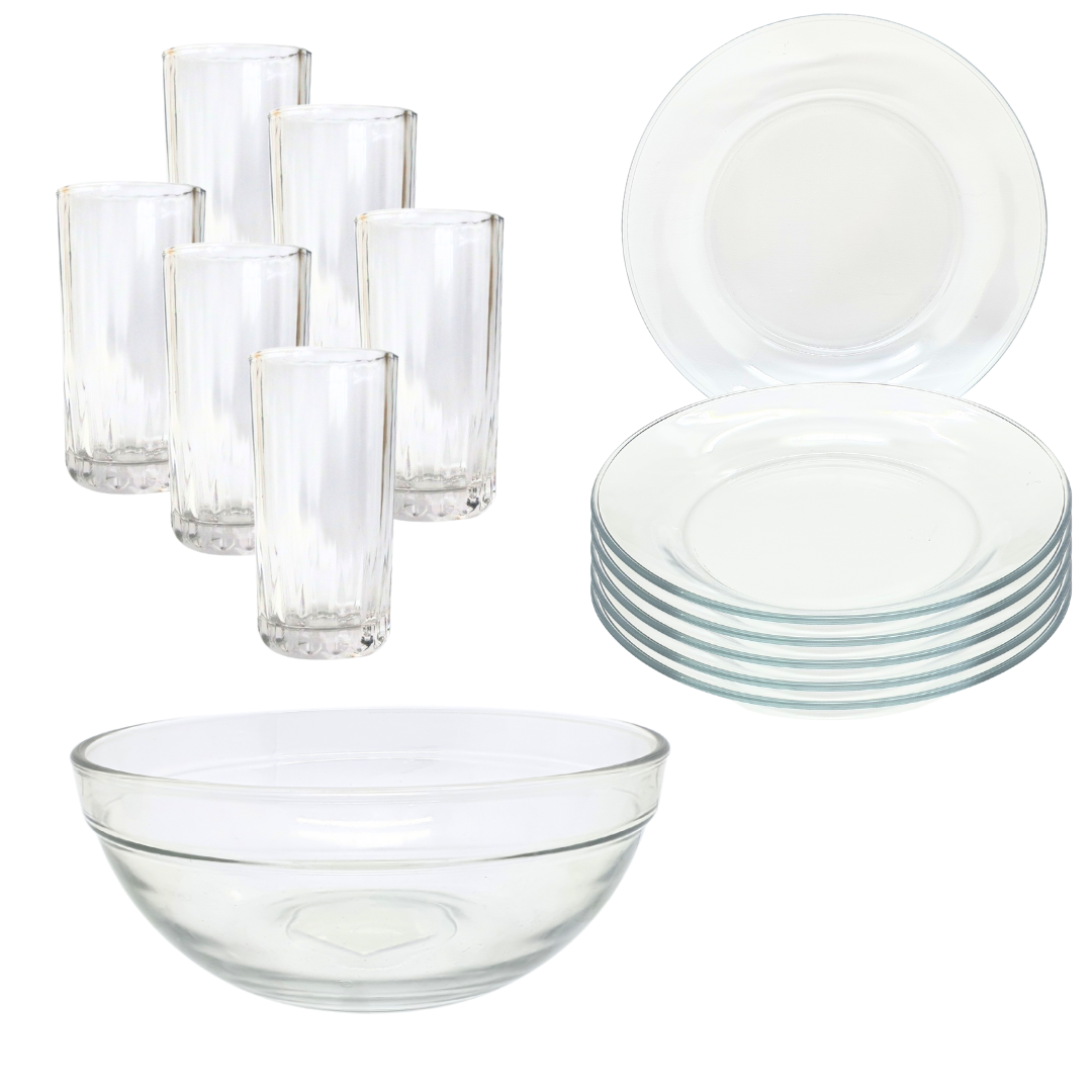 Aparelho De Jantar Pratos Copos 13 Peças Bowl Pro Vidro 2,5l