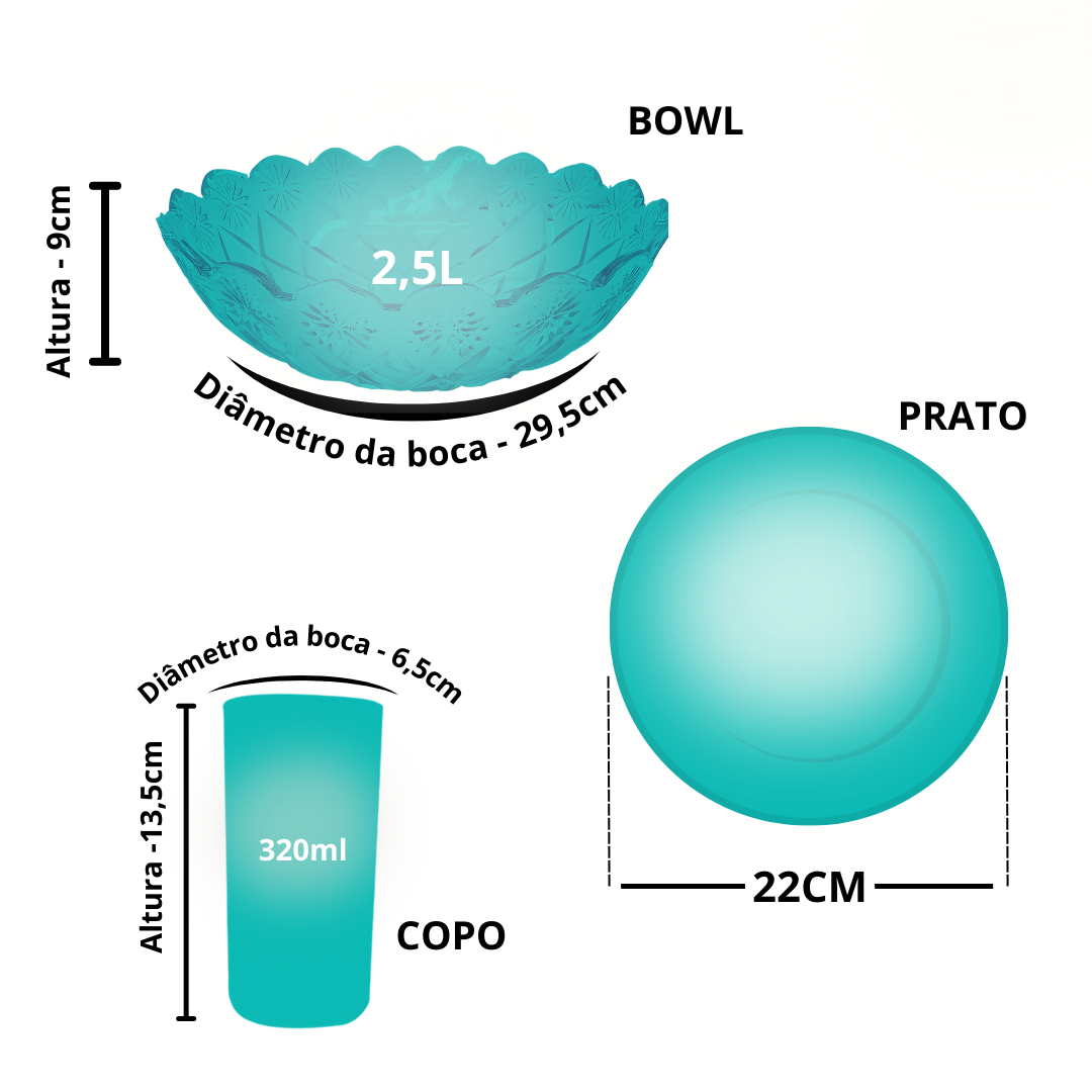 Aparelho Jantar Copo Bilagio Prato Bowl Vidro 2,5l 9 Peças