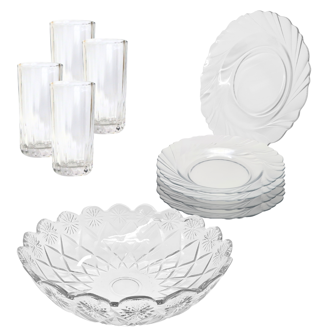 Aparelho Jantar Copo Bilagio Prato Bowl Vidro 2,5l 9 Peças