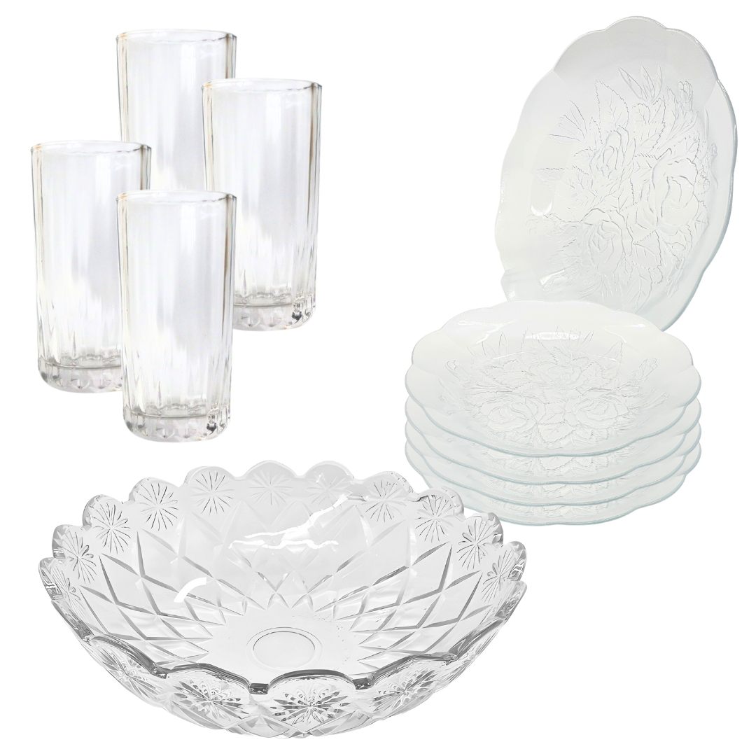 Aparelho Jantar Copo Bilagio Prato Bowl Vidro 2,5l 9 Peças