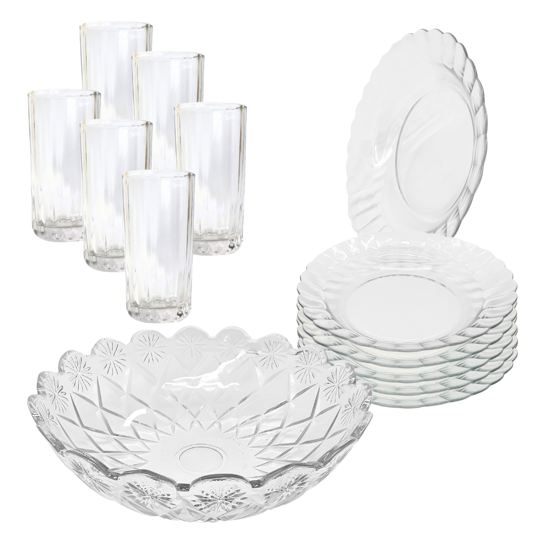 Aparelho Jantar Copo Bilagio Prato Bowl Vidro 2,5l 13 Peças
