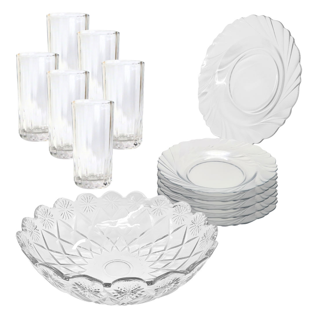 Aparelho Jantar Copo Bilagio Prato Bowl Vidro 2,5l 13 Peças