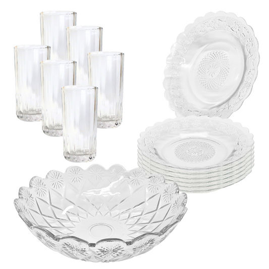 Aparelho Jantar Copo Bilagio Prato Bowl Vidro 2,5l 13 Peças