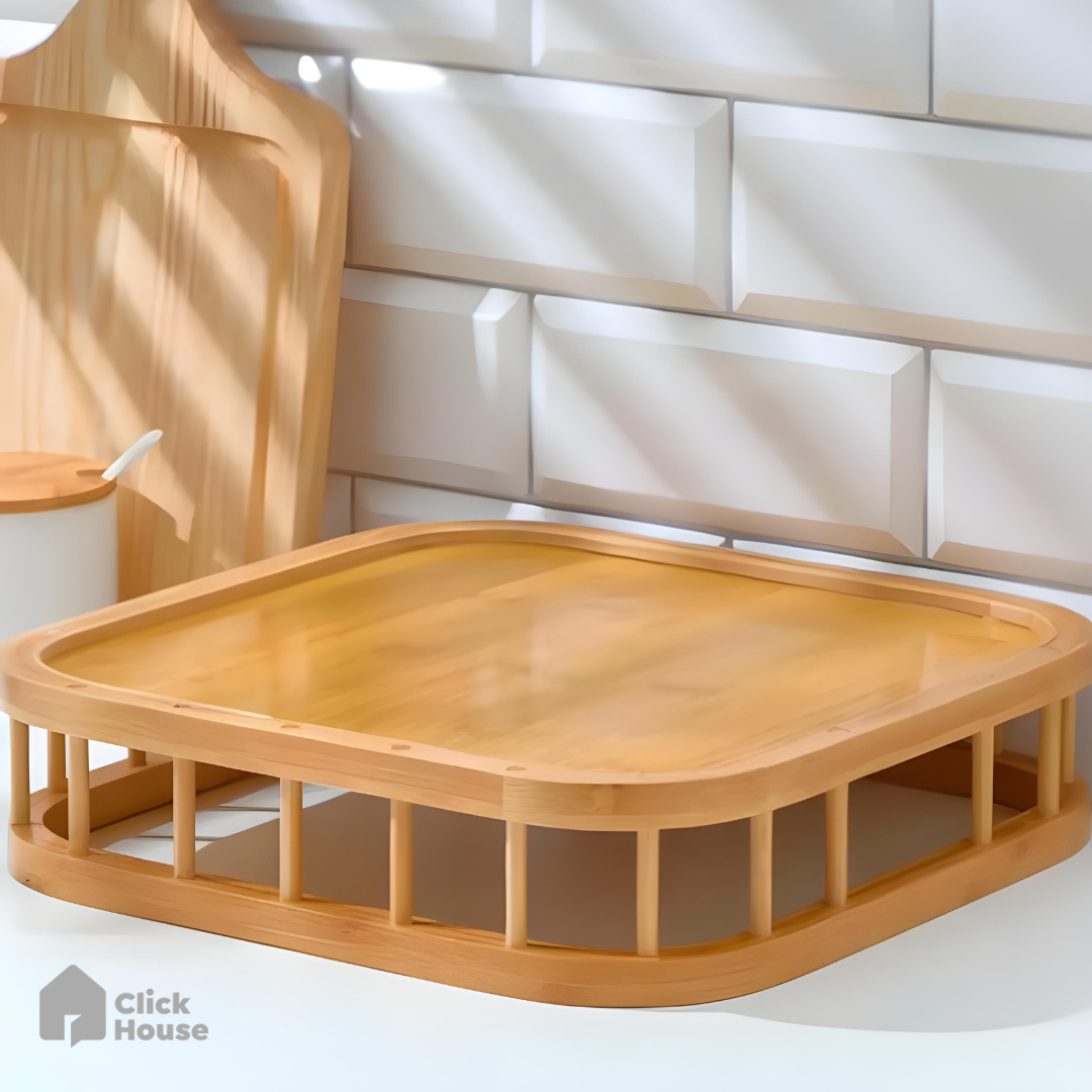 Bandeja De Bambu Retangular Alça Servir Café Da Manhã 45cm