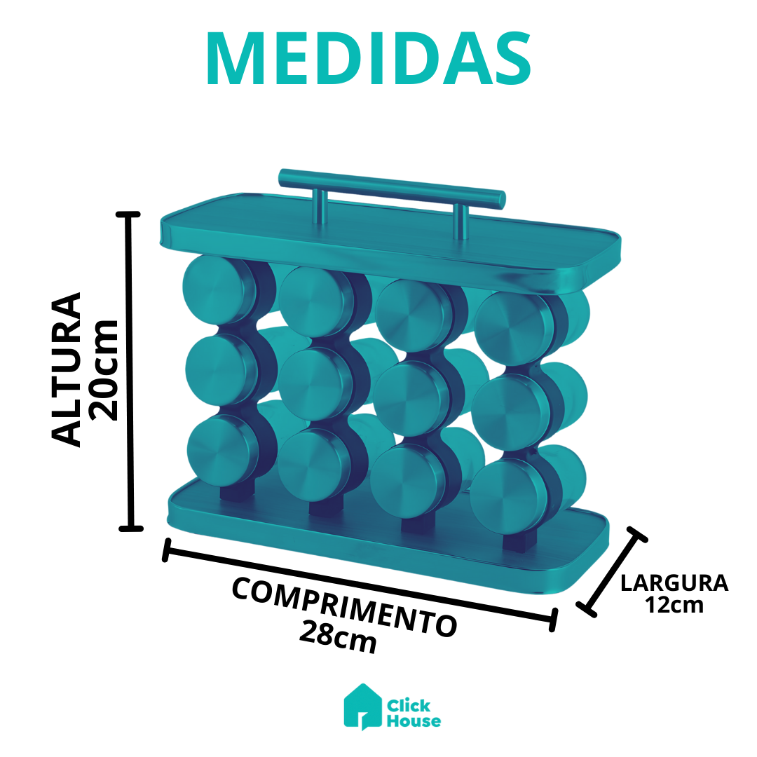 Porta Condimento Tempero Vertical Alça 12 Peças Madeira Inox