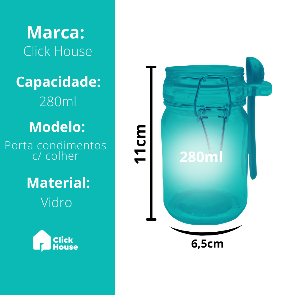 Pote De Vidro Com Colher De Bambu E Tampa Hermética 280ml