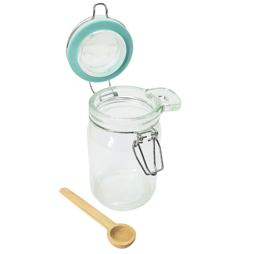 Pote De Vidro Com Colher De Bambu E Tampa Hermética 280ml