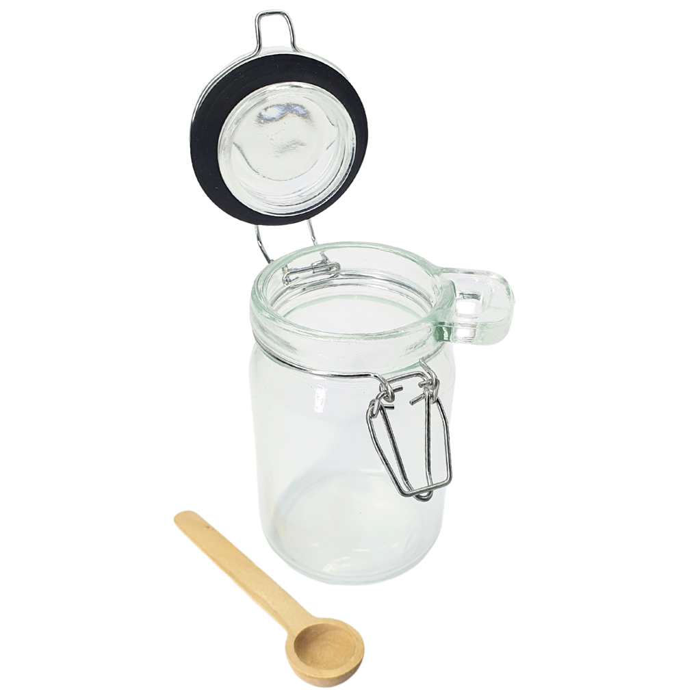 Pote De Vidro Com Colher De Bambu E Tampa Hermética 280ml