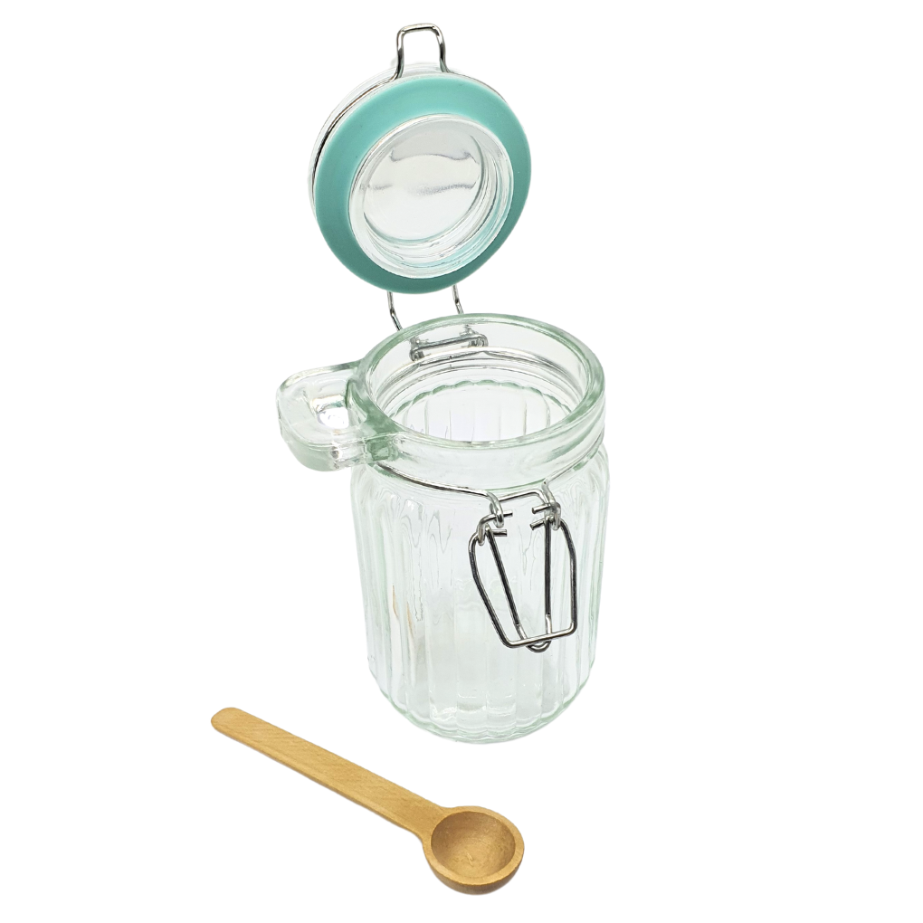 Pote De Vidro Com Colher De Bambu E Tampa Hermética 280ml