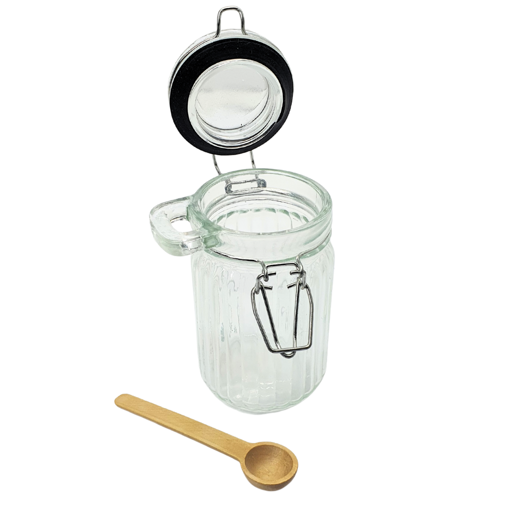 Pote De Vidro Com Colher De Bambu E Tampa Hermética 280ml
