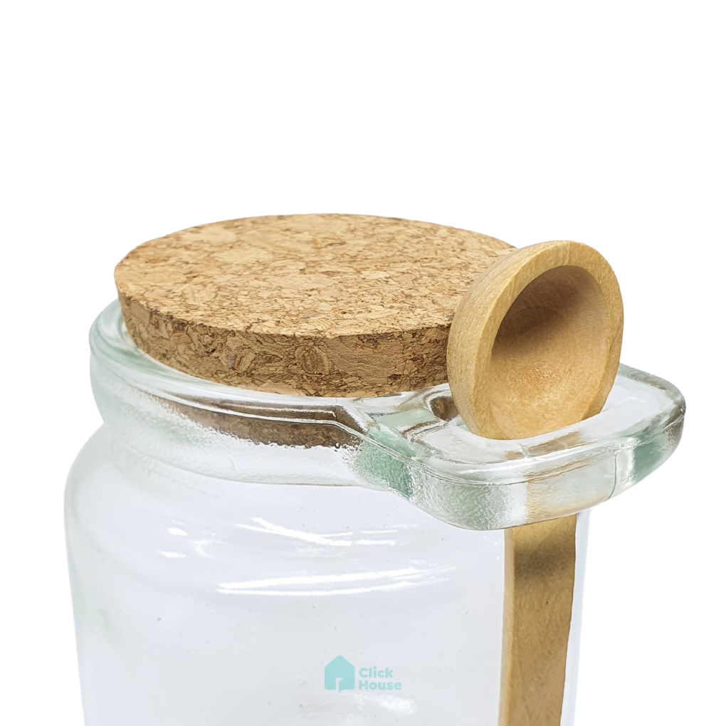 Potes Vidro Hérmetico Tampa Rolha Temperos Com Colher Bambu