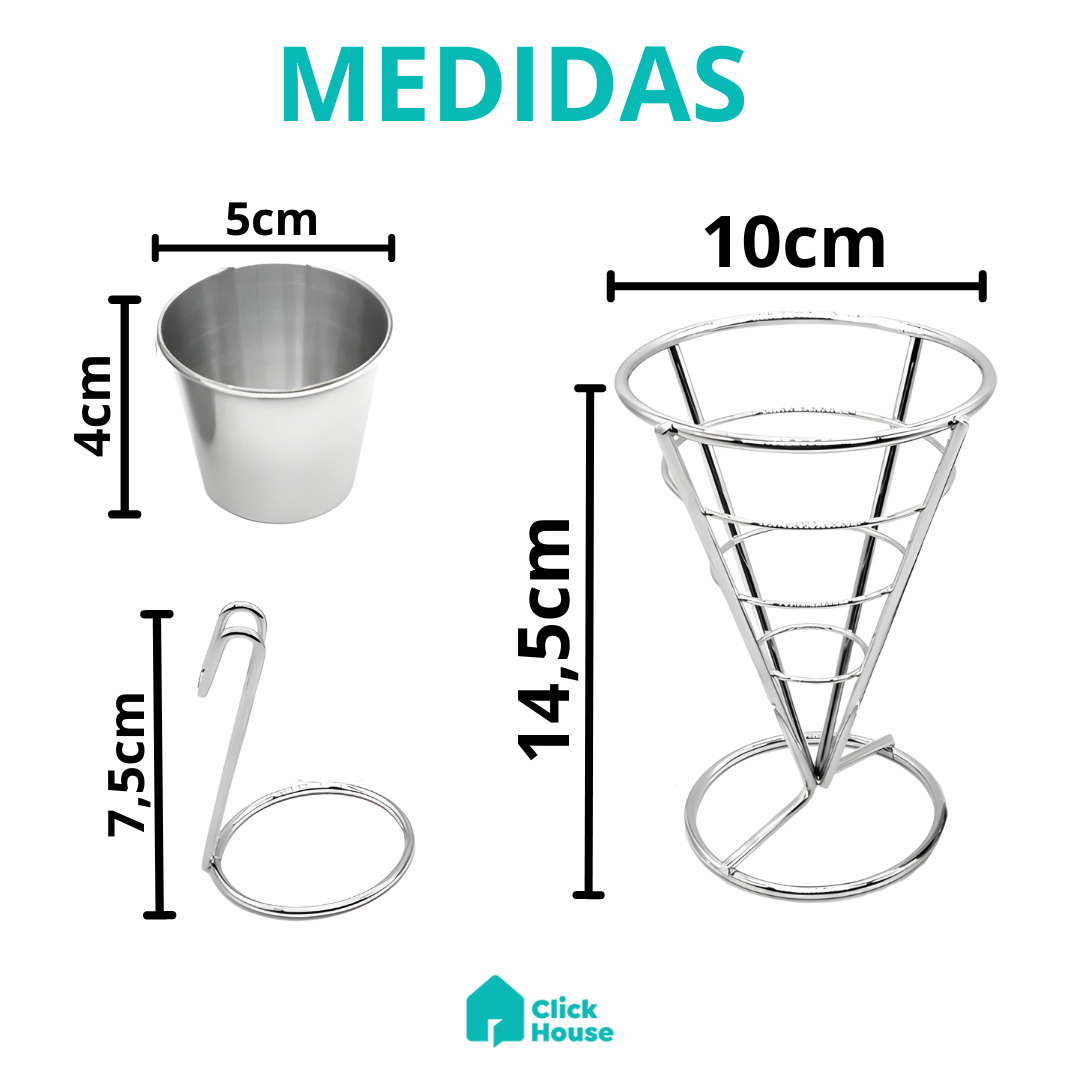 Petisqueira Cone Inox Molheira Porta Batata Frita Porções