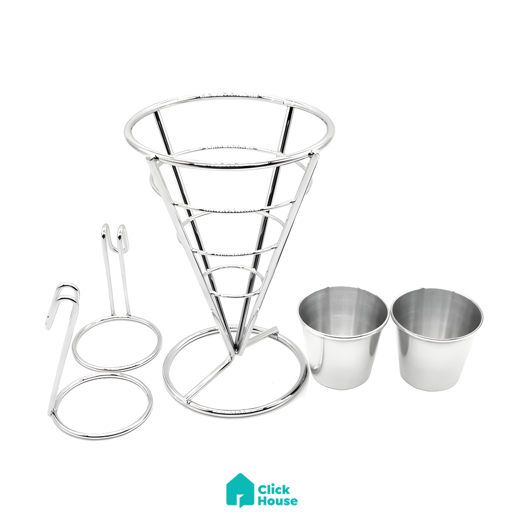 Petisqueira Cone Inox Molheira Porta Batata Frita Porções
