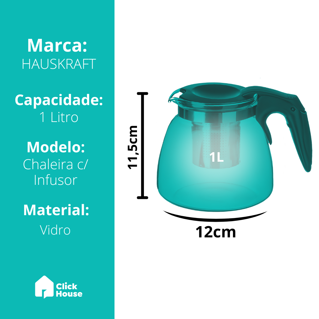 Chaleira Bule De Vidro Brosilicato Café Chá Infusor Inox 1l