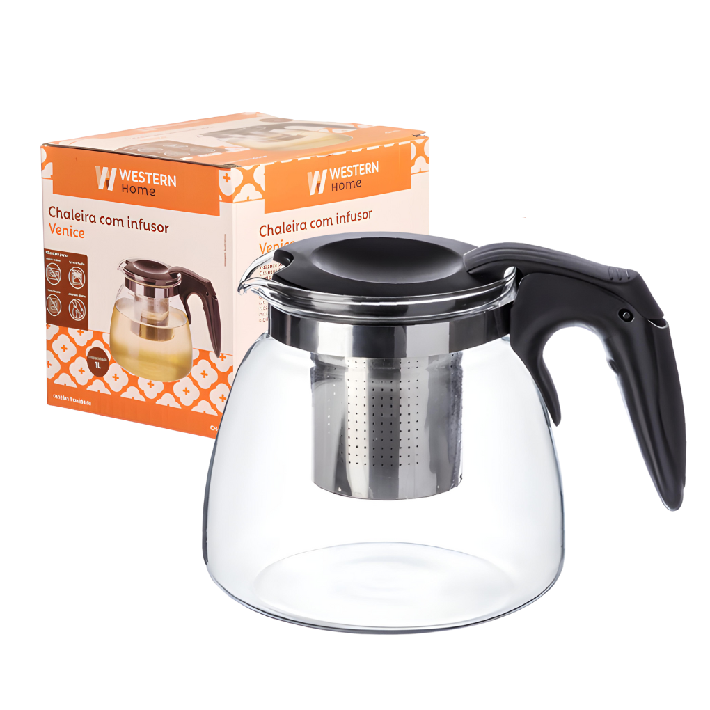 Chaleira Bule De Vidro Brosilicato Café Chá Infusor Inox 1l