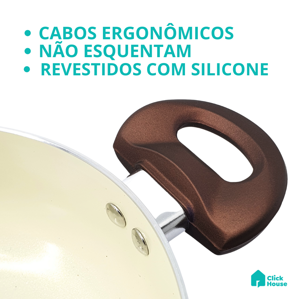 Caçarola Panela Antiaderente Cerâmica Indução Com Tampa 22cm