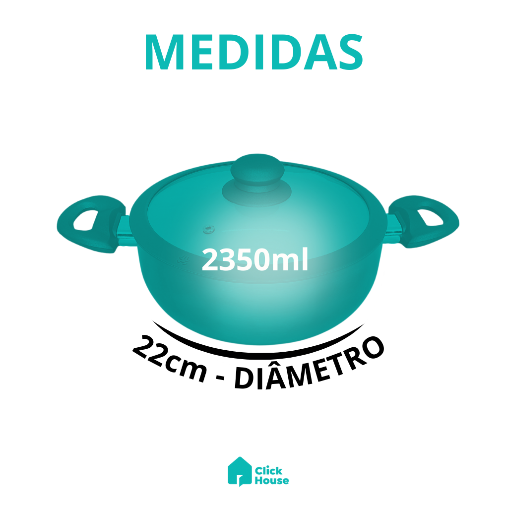 Caçarola Panela Antiaderente Cerâmica Indução Com Tampa 22cm
