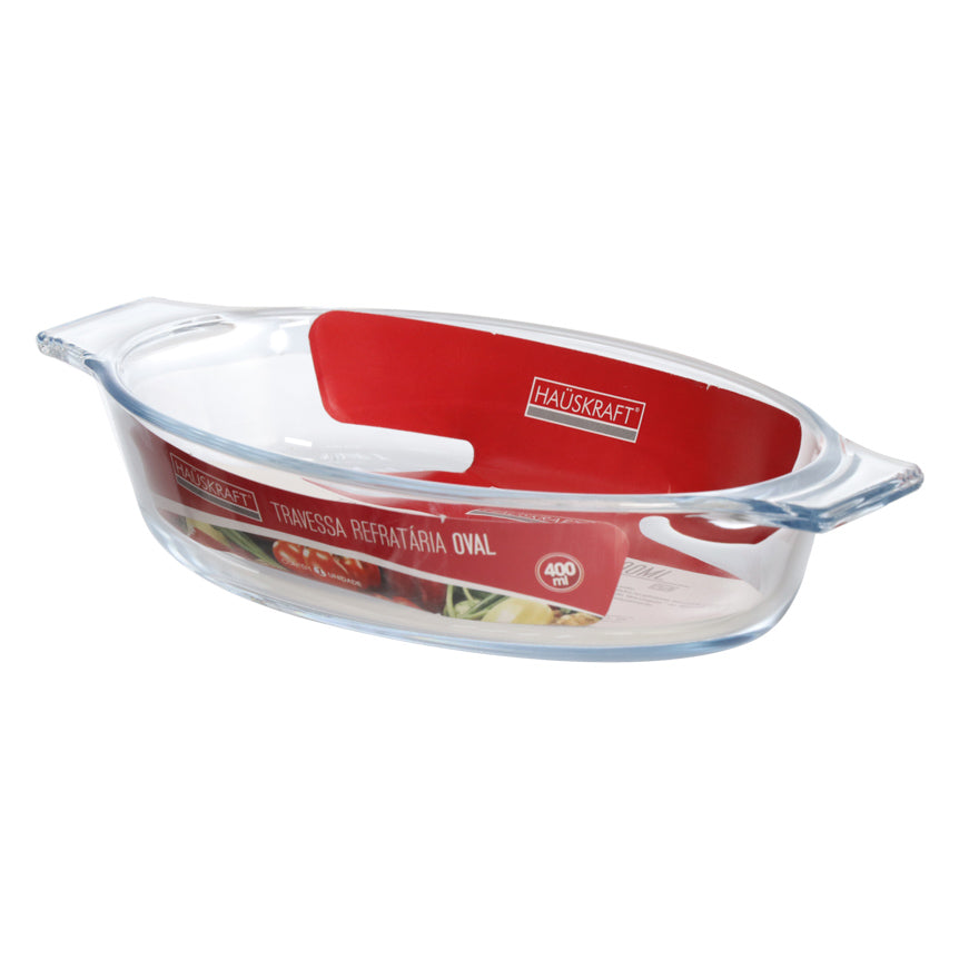 Assadeira Travessa Refratária Alças Oval De Vidro 400ml