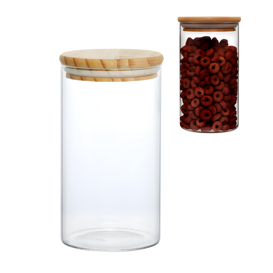 Pote Mantimento De Vidro Hermético Tampa Bambu 900ml Tempero