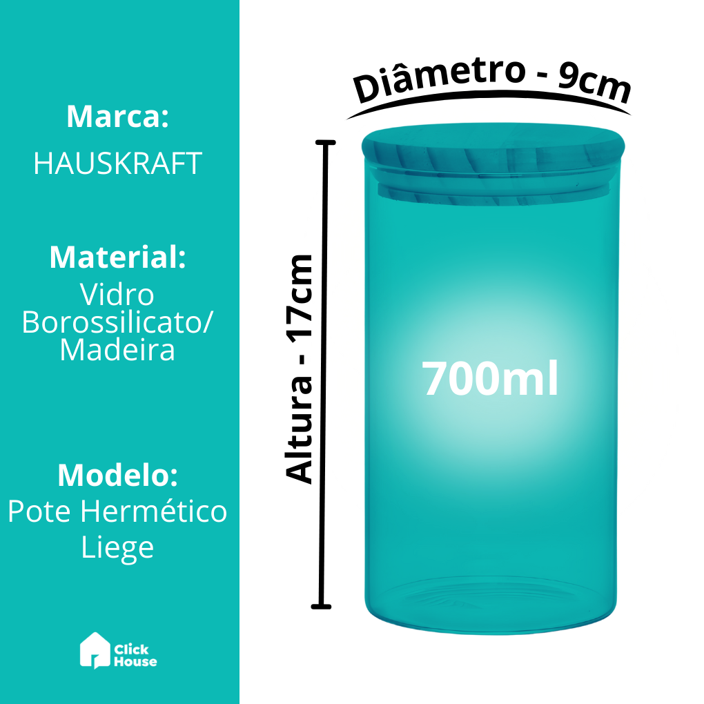 Pote Mantimento De Vidro Hermético Tampa Bambu 900ml Tempero