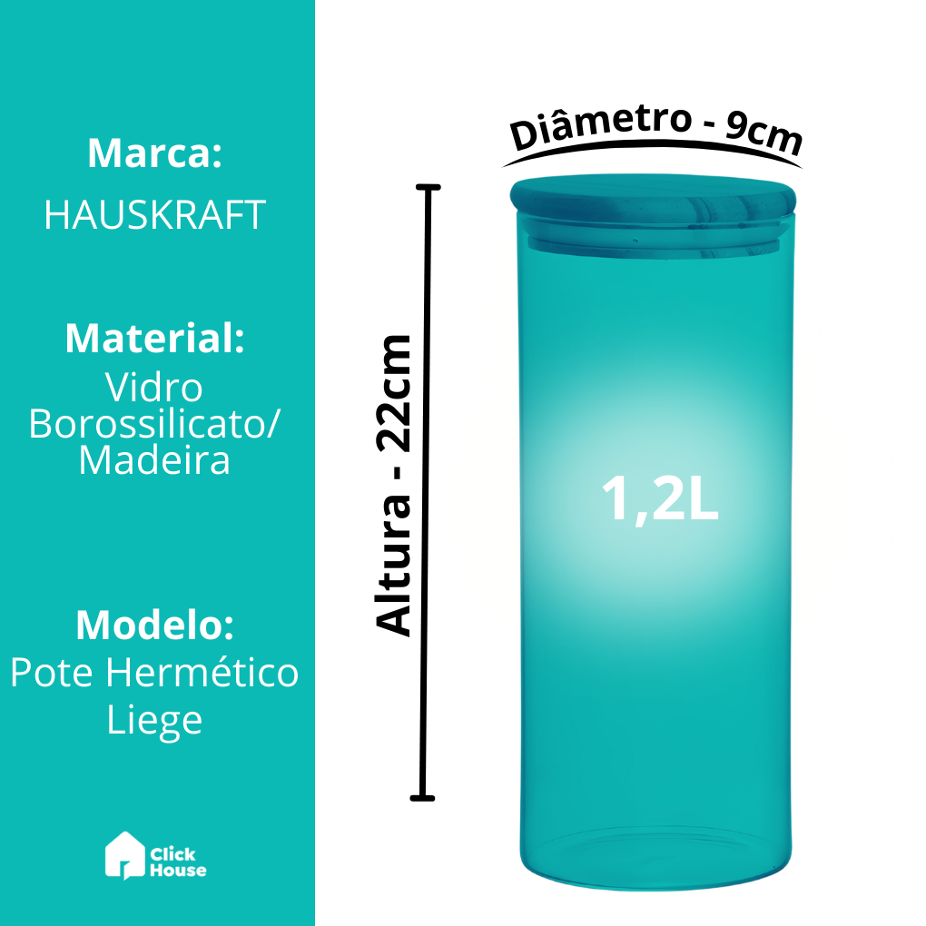 Pote Mantimento De Vidro Hermético Tampa Bambu 1,2l Tempero