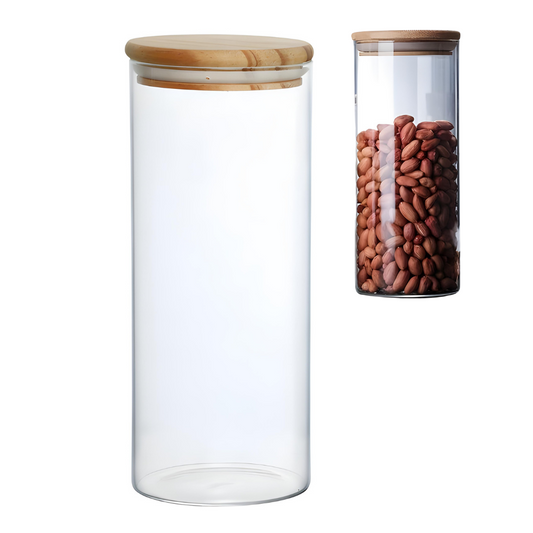 Pote Mantimento De Vidro Hermético Tampa Bambu 1,2l Tempero