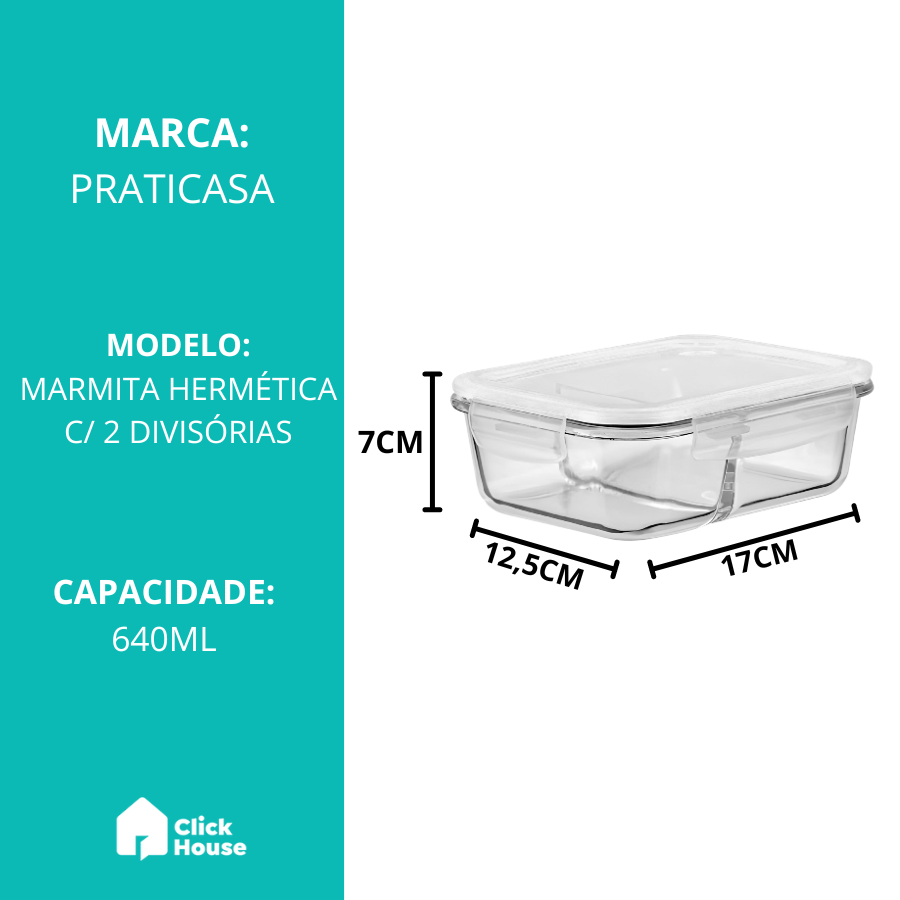 Pote De Vidro Hermetico 640ml Com Divisória - 0503 -