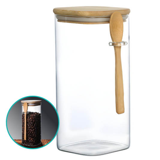 Pote Hermético Vidro Tampa Colher Bambu Tempero 1.7l