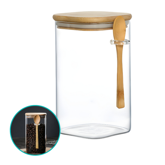 Pote Hermético Vidro Tampa Colher Tempero Bambu 1,3l