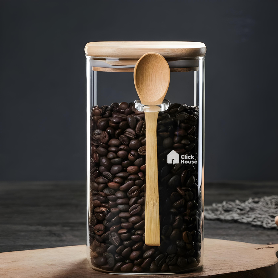 Pote Hermético Vidro Tampa Colher Tempero Bambu 1,3l