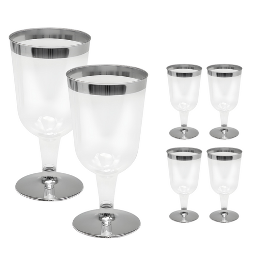 6 Taça Para Vinho Transparente Descatavel Borda Prata 210ml