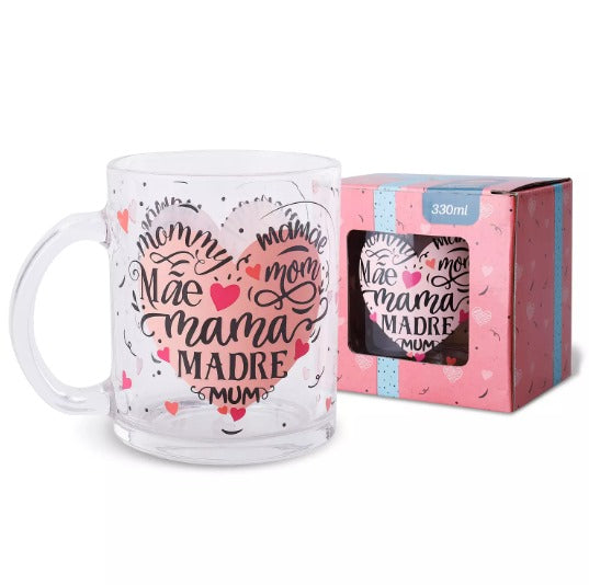 Caneca Xícara Vidro Personalizada Presente Dia das Mães 330ml
