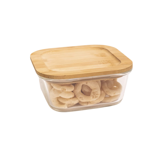 Pote Vidro Quadrado Marmita Tampa Hermética Bambu 800 Ml