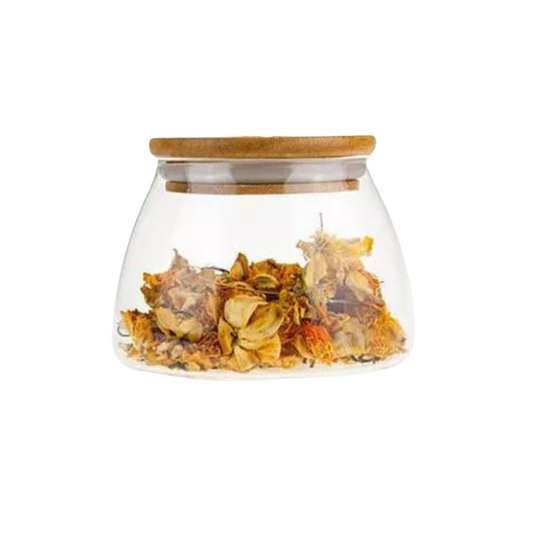 Pote De Vidro Redondo Mantimento Hermético Tampa Bambu 450ml