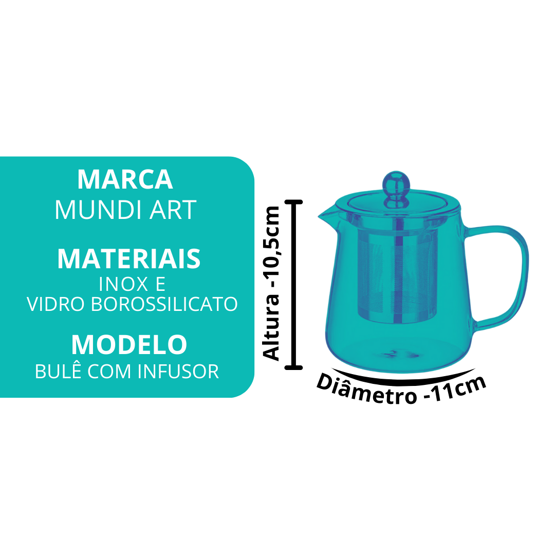 Chaleira Bule Vidro Brosalicato Café Chá Infusor Inox 630ml