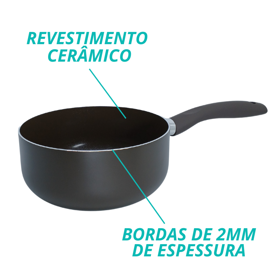 Panela 20cm Indução Antiaderente Cerâmico Tampa Fundo Triplo