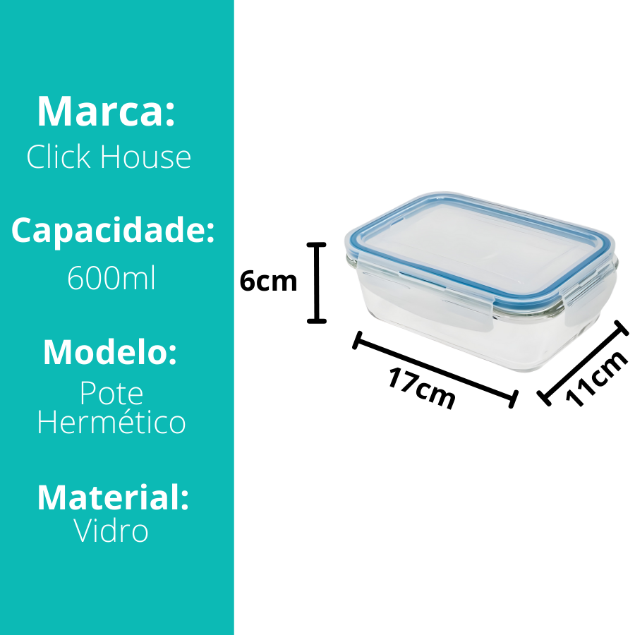 Pote Hermetico Retangular Tampa - 600ml - V1066.U02