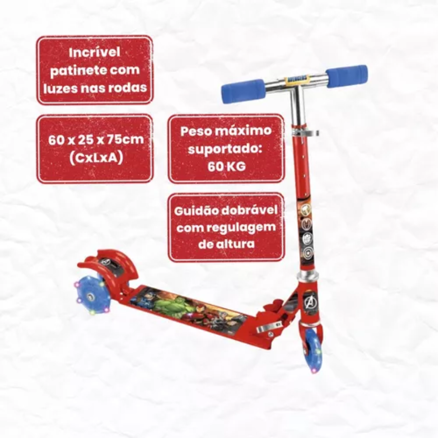 Patinete Ajustavel Avengers 3 Rodas - YD-3003 -  Hauskraft