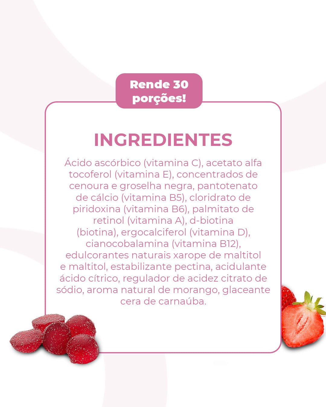 Suplemento Alimentar Gummy Morango Vitamina Cabelo Fortalecimento