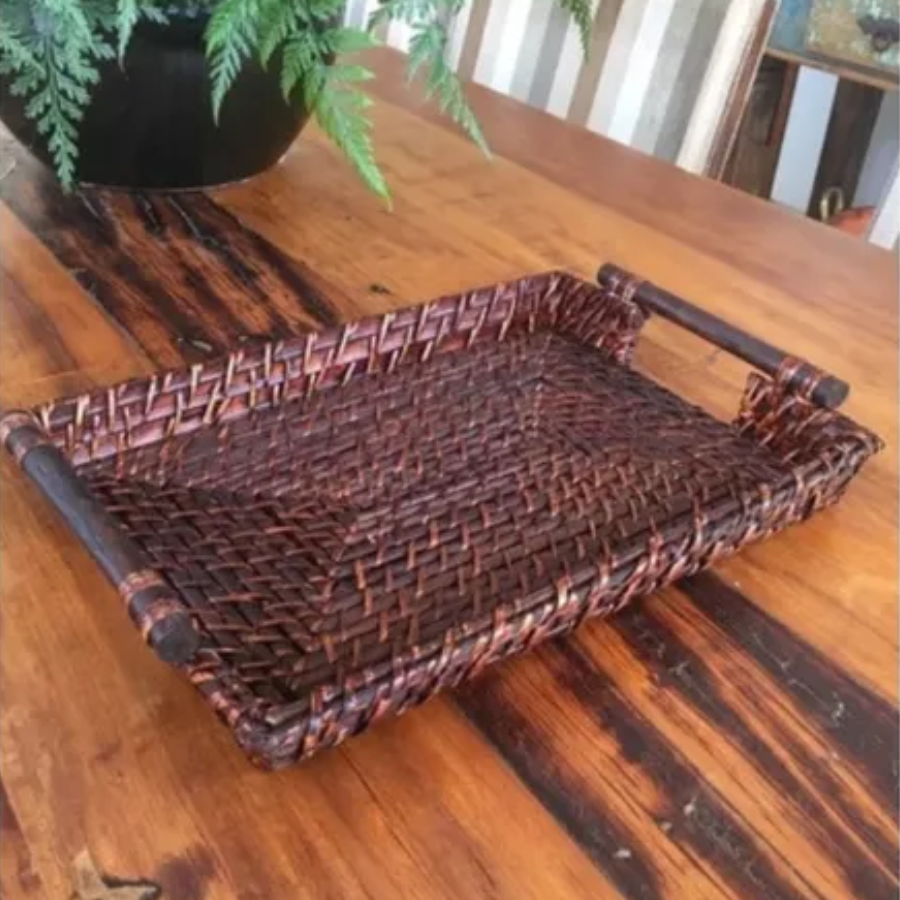 Bandeja Retangular 41 X 27 Rattan Bambu Artesanal Rustico