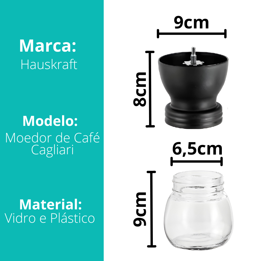Moinho Moedor Café Vidro Grãos Manual Manivela Aço Cagliari