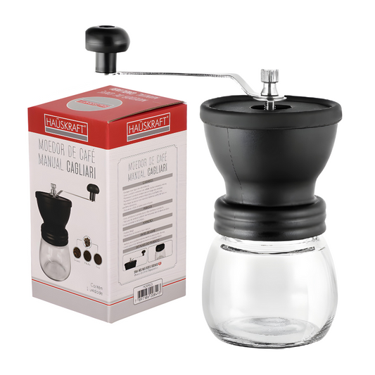 Moinho Moedor Café Vidro Grãos Manual Manivela Aço Cagliari
