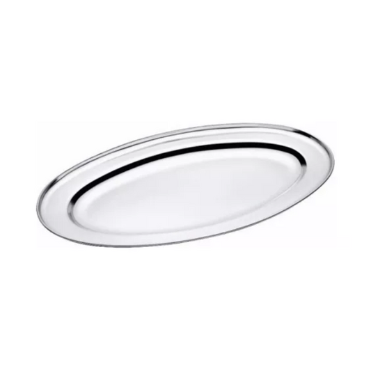 Bandeja Oval Aço Inox Rasa Travessa 20cm Porção E Saladas